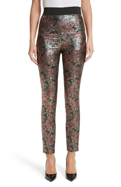 Shop Dolce & Gabbana Metallic Jacquard Leggings In Pink Jacquard