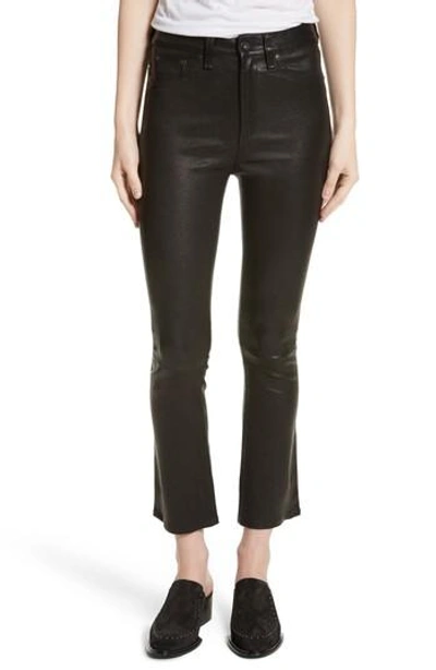 Shop Rag & Bone Hana Crop Flare Leather Pants In Black Leather