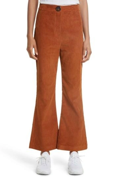 Shop A.w.a.k.e. Crop Flare Corduroy Trousers In Rust