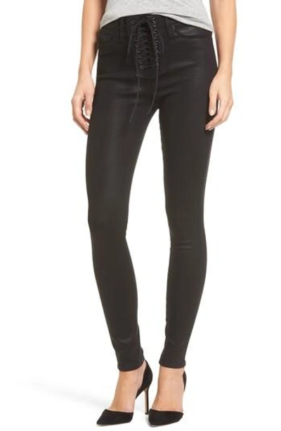 Shop Hudson Bullocks High Waist Lace-up Skinny Jeans In Black Coated