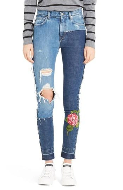 Shop Dolce & Gabbana Embellished Patchwork Skinny Jeans In S9000 Denim