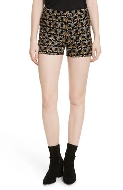 Shop Alice And Olivia Marisa Embroidered Back Zip Shorts In Black/ Gold