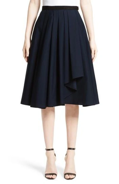 Shop Jason Wu Ruffle Cotton A-line Skirt In Navy