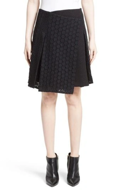 Shop Burberry Howe Mixed Lace Pleated Wrap Skirt In Black