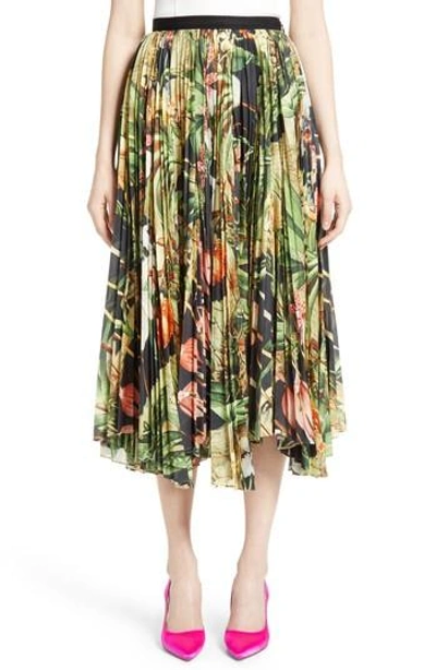 Shop Adam Lippes Print Cotton Voile Pleated Skirt In Black Orchid