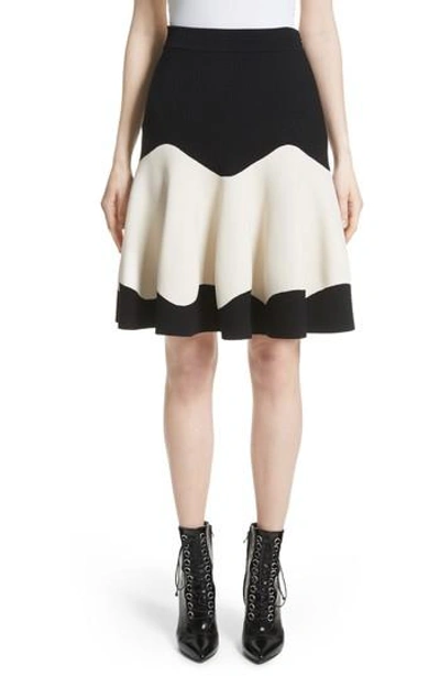 Shop Alexander Mcqueen Bicolor Contrast Jacquard Flounce Skirt In Black/ Ivory
