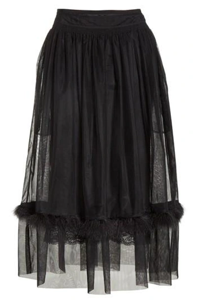 Shop Simone Rocha Marabou Trim Smock Waist Tulle Skirt In Black