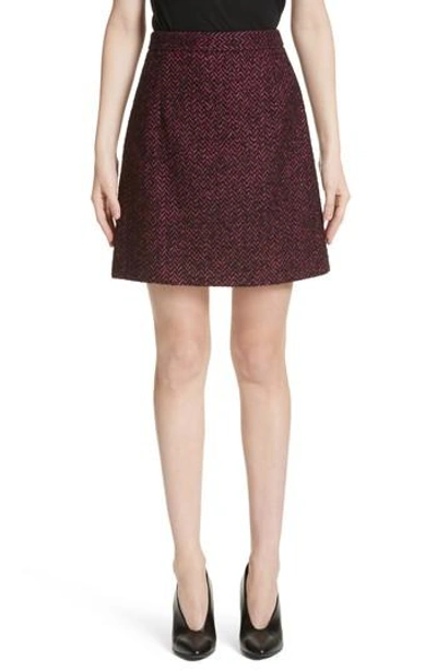 Shop Michael Kors Herringbone Wool Blend A-line Skirt In Magnolia/ Black