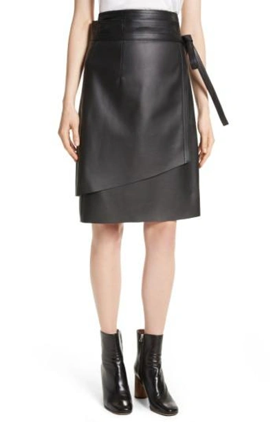 Shop Acne Studios Lakos Asymmetrical Leather Wrap Skirt In Black