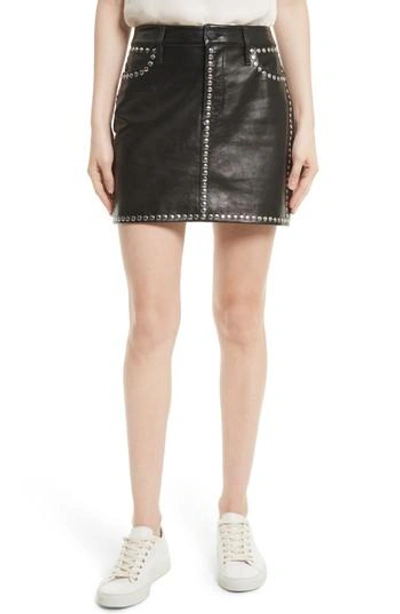 Shop Frame Studded Leather Miniskirt In Noir