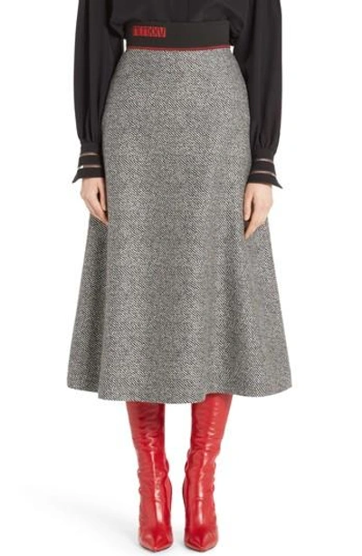 Shop Fendi Chevron Knit A-line Skirt In Black/ White