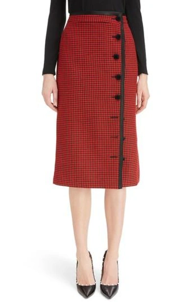 Shop Altuzarra Christofor Houndstooth Wool Skirt In Scarlet/ Black