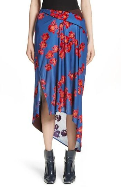 Shop Atlein Jacquard Jersey Asymmetrical Skirt In Bordeaux/ Ciel