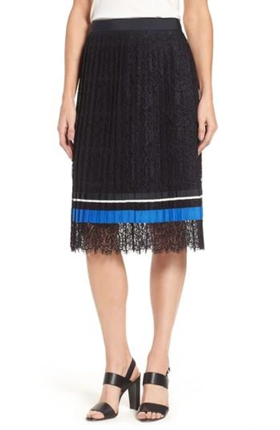 Shop Hugo Boss Minka Pleated Lace Skirt In Navy