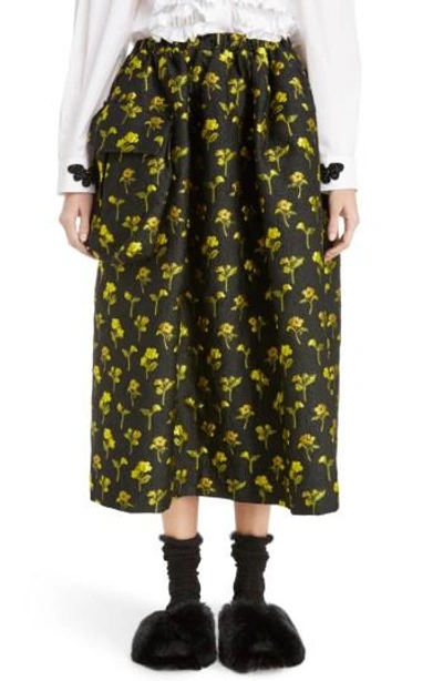 Shop Simone Rocha Smocked Waist Floral Jacquard Skirt In Black Yellow