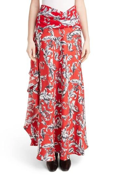 Shop Jw Anderson Filigree Print Asymmetrical Maxi Skirt In Cherry