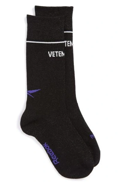Shop Vetements Metallic Logo Socks In Black
