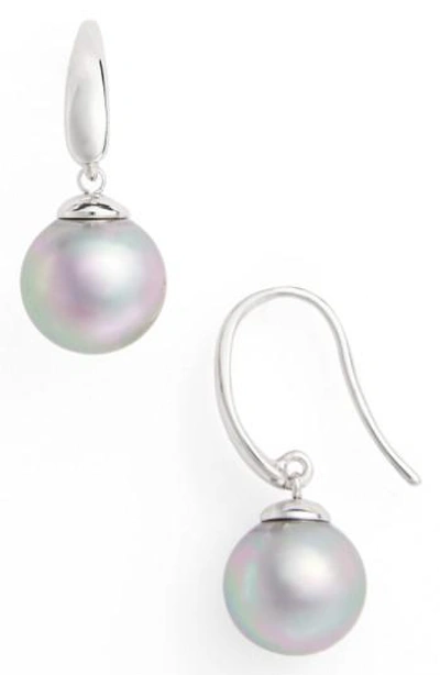 Shop Majorica 10mm Pearl Drop Earrings In Grey/ Silver