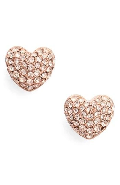 Shop Michael Kors Heart Stud Earrings In Rose Gold