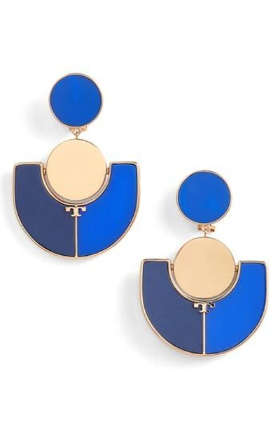 Shop Tory Burch Large Drop Earrings In Pottery Blue / Tory Gold