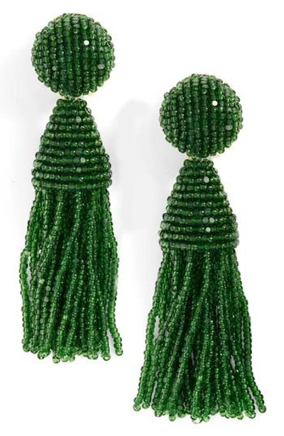 Shop Oscar De La Renta 'classic Short' Tassel Drop Clip Earrings In Emerald