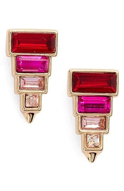 Shop Rebecca Minkoff Stacked Crystal Studs In Red/ Gold