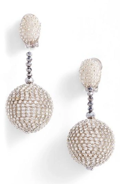 Shop Oscar De La Renta Beaded Drop Earrings In Crystal / Silver