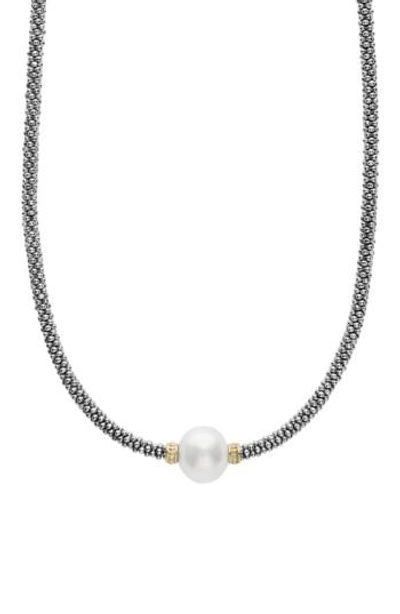 Shop Lagos Luna Pearl Collar Necklace In Silver/ Pearl
