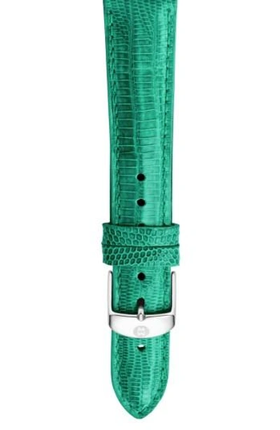 Shop Michele 18mm Lizardskin Watch Strap In Green