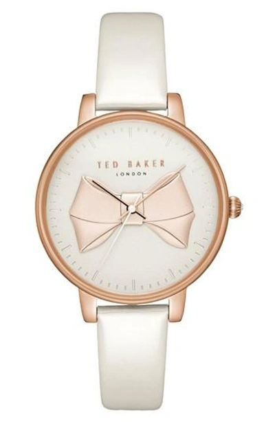 Shop Ted Baker Brook Leather Strap Watch, 36mm In White/ Rose Gold