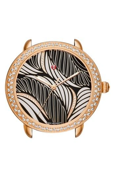 Shop Michele Serein 16 Diamond Watch Case, 34mm X 36mm In Rose Gold/ Black And White