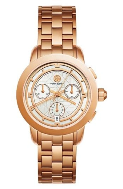 Shop Tory Burch Classic Chronograph Bracelet Watch, 37.5mm In Rose Gold/ Ivory/ Rose Gold