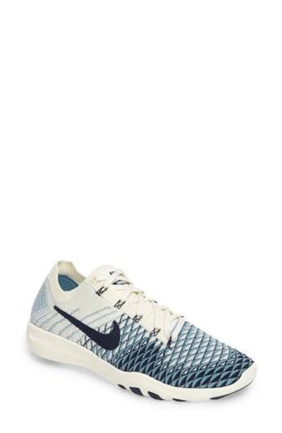 Shop Nike Free Tr Flyknit 2 Training Shoe In Sail/ College Navy/ Cerulean