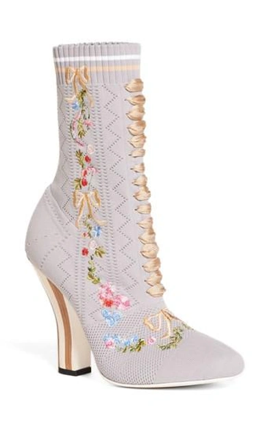 Shop Fendi Floral Sock Bootie In Grey Multi