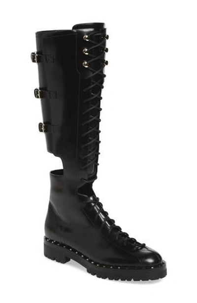 Shop Valentino Soul Rockstud Knee High Cutout Boot In Black Leather