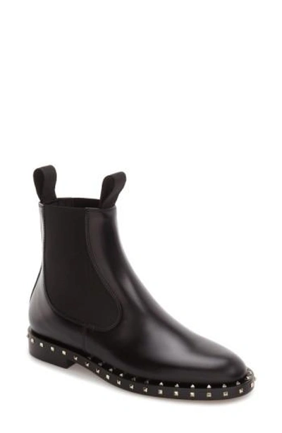 Shop Valentino Rockstud Chelsea Boot In Black Leather