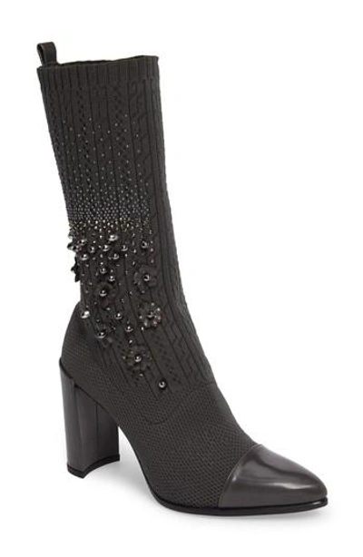 Shop Stuart Weitzman Sockhop Embellished Boot In Gray Sock