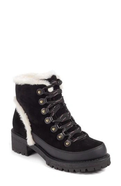 Shop Tory Burch Cooper Genuine Shearling Boot In Black/ Natural