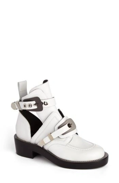 Shop Balenciaga Cutout Buckle Boot In White Leather