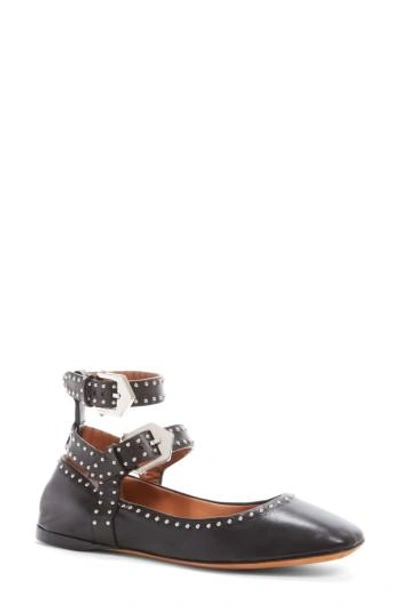 Shop Givenchy Studded Ankle Strap Flat In Black