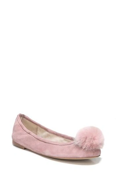 Shop Sam Edelman Farina Flat With Faux Fur Pompom In Pink/ Mauve Suede