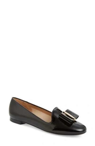 Shop Ferragamo Bow Smoking Loafer In Black Patent