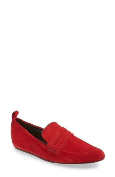 Shop Lanvin Slipper Loafer In Red Lipstick Suede
