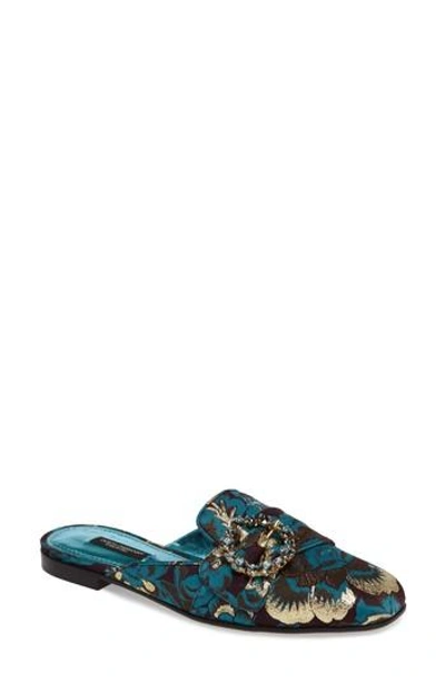 Shop Dolce & Gabbana Embellished Backless Loafer In Blue Jacquard