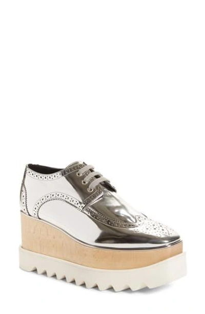 Shop Stella Mccartney Elyse Brogue Platform Loafer In Metallic Silver