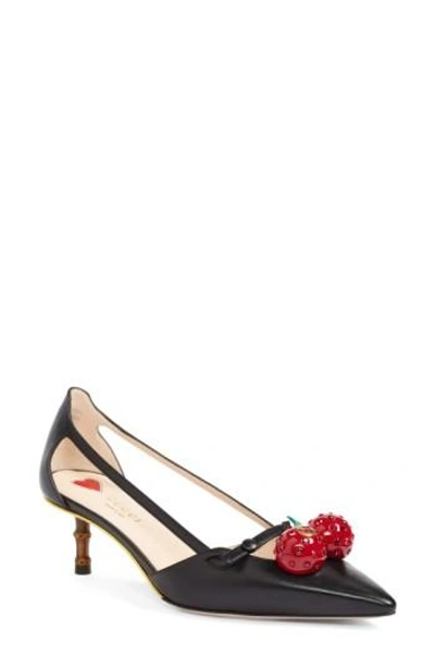 Shop Gucci Unia Cherry Pump In Black Leather