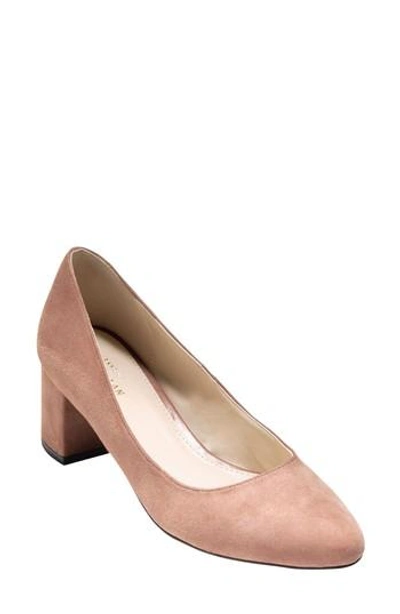 Shop Cole Haan Justine Block Heel Pump In Mocha Mouse Suede