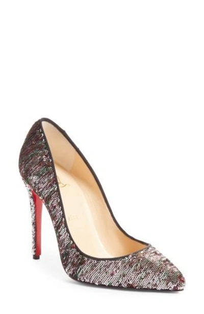 Shop Christian Louboutin Pigalle Follies Sequin Pointy Toe Pump In Silver Sequin