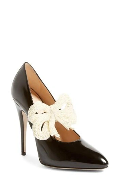 Shop Gucci Elaisa Bow Pump In Black Leather