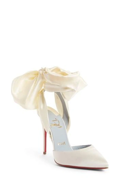 Shop Christian Louboutin Douce Du Desert Ankle Tie Pump In White Satin